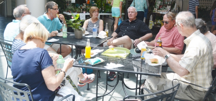 eating a snack at the botanical gardens